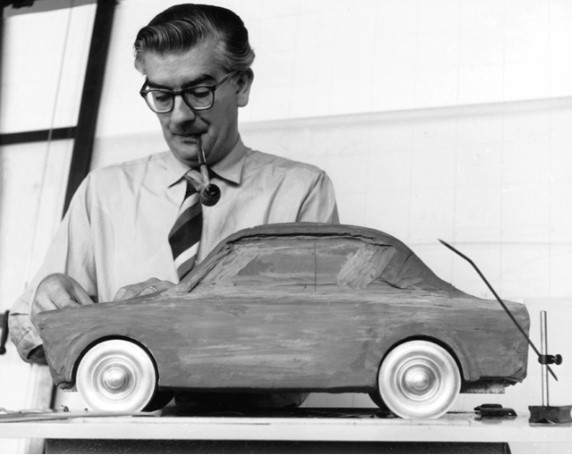 Daf A-type designer Willem van den Brink with 1:5 Daf 600 clay model