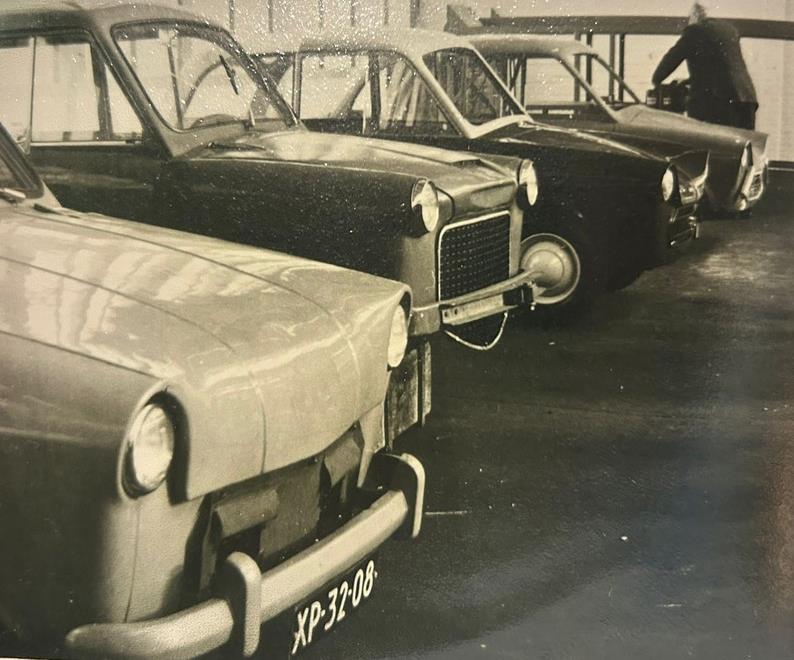 Camouflaged prototype for the Daf 600 (left), Daf Junior, Daf 600 prototypes